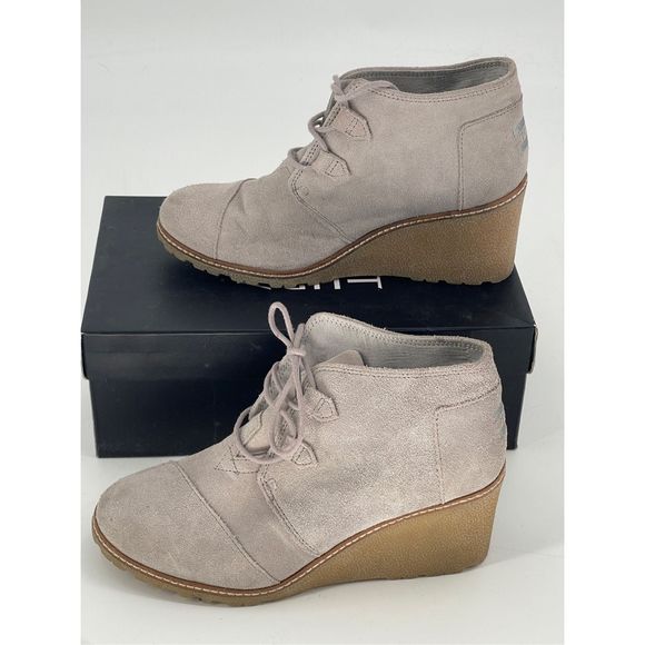 Tom's Wedge Boots Women's Size 9.5 Gray Suede Lace‎ Up Bootie Shoes - Picture 1 of 13